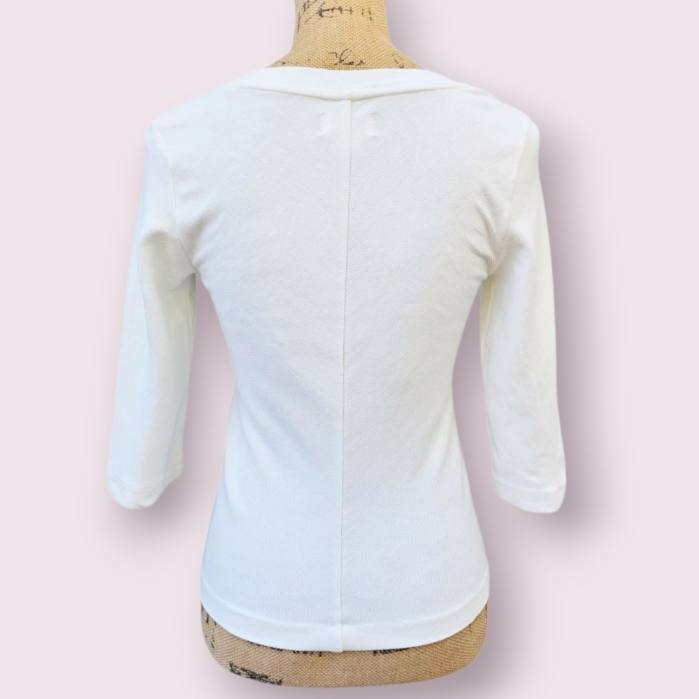 Maeve Anthropologie Ivory Ribbed Top Front-Zip, Scoop Neck, 3/4 Sleeves, Size S - Picture 5 of 6